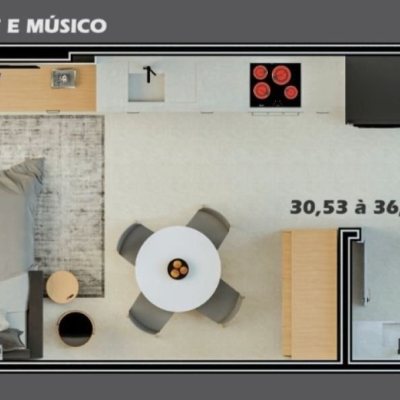 Studio Residencial com 44m², 1 quarto, 1 garagem, no bairro Trindade em Florianópolis