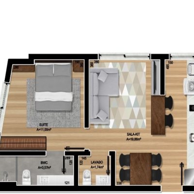 Apartamentos com 43m², 1 quarto (sendo 1 suíte), 1 garagem, no bairro Trindade em Floranópolis