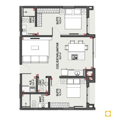 Apartamentos com 70m², 2 quartos (sendo 2 suítes), 1 garagem, no bairro Jurerê em Florianópolis