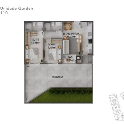 Apartamentos com 106m², 2 quartos (sendo 1 suíte), 1 garagem, no bairro Cachoeira Do Bom Jesus em Florianópolis