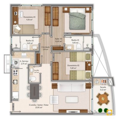 Apartamentos com 85m², 3 quartos, 1 suíte, 2 garagens, no bairro Estreito em Florianópolis